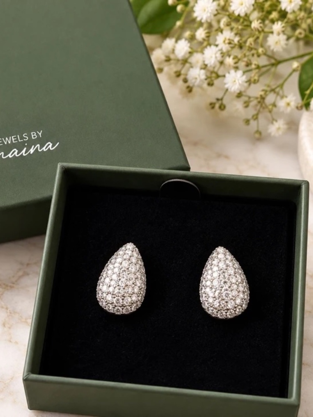 Jewels by Sunaina Crystal Teardrop Statement Earrings – New in Box